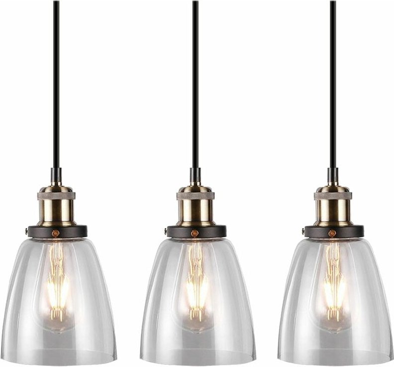 Thumbnail - 3er Set Decken Hänge Lampe Wohn Raum Glas Beleuchtung Pendel Leuchte im Set inkl. led Leuchtmittel
