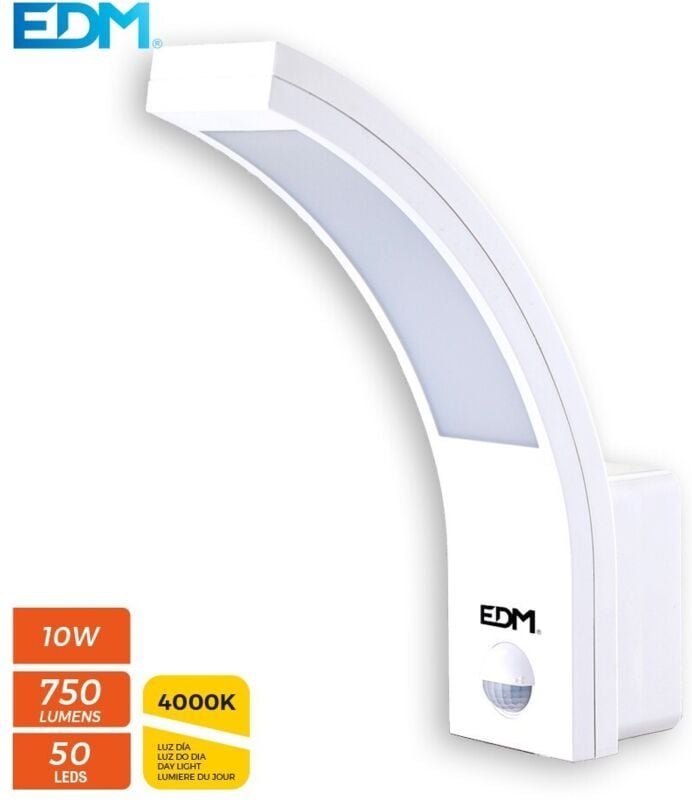 EDM - Wandleuchte außen led 10w 750lm 4000k ip54 6,6x18,8x25cm mit Bewegungssensor