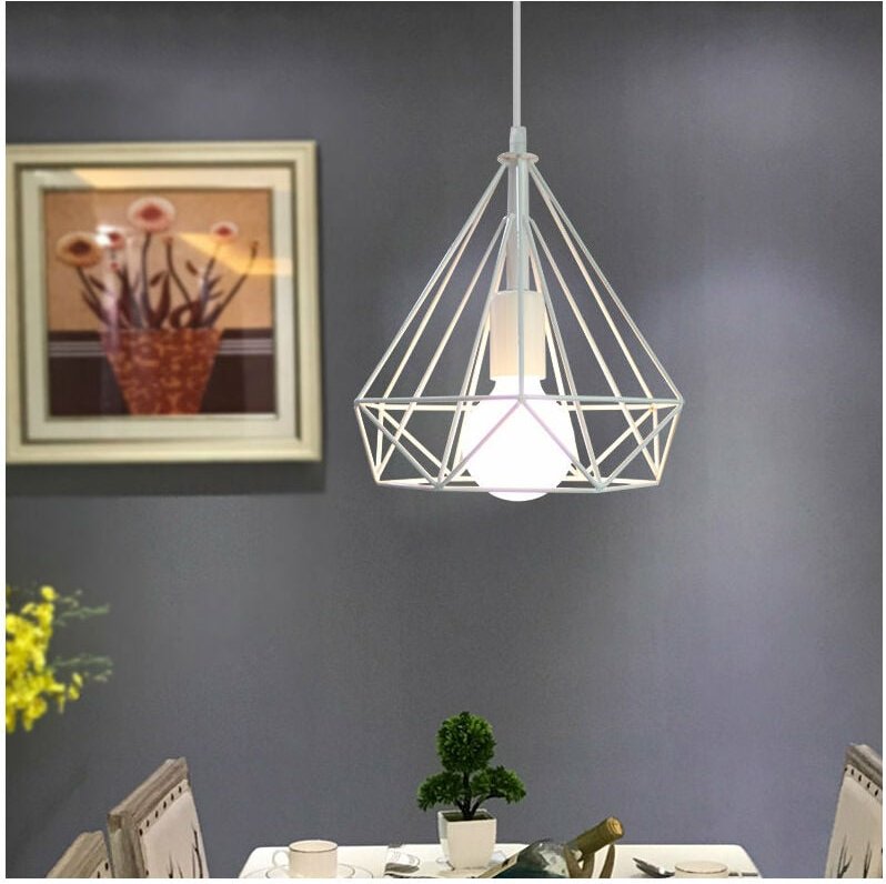 Pendelleuchte Ø25cm Diamant Form Hängelampe, Industri Stil Kronleuchter mit Metall Käfig E27 Fassung für Wohnzimmer Schl...