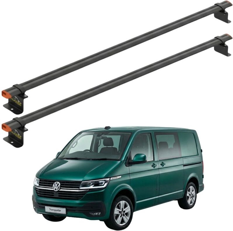 VW Transporter T6 2015-2024 Dachgepäckträger, Punktmontage, schwarz, 2 Querträger