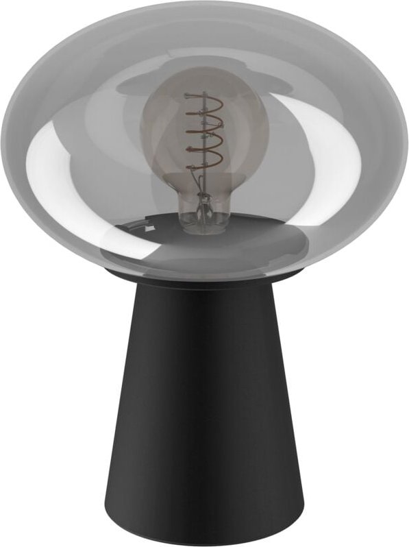 Tischlampe Madonnina, Nachttischlampe mit Glaskugel, Deko Tischleuchte für Schlafzimmer und Wohnzimmer, Metall in Schwar...