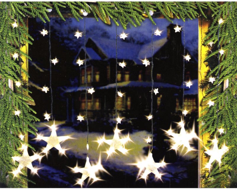 HHG - led Lichtervorhang Sternenvorhang Lichterkette Sterne Deko 7 große, 32 kleine Sterne