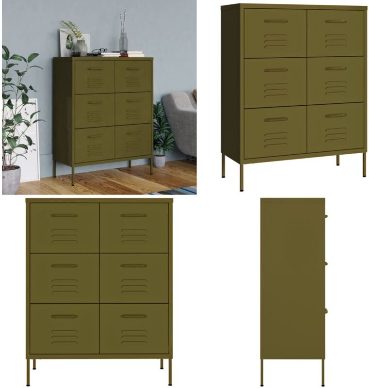 Schubladenschrank Olivgrün 80x35x101,5 cm Stahl - Schubladenschrank - Lagerschrank - Metallschrank - Stahltürenschrank -...