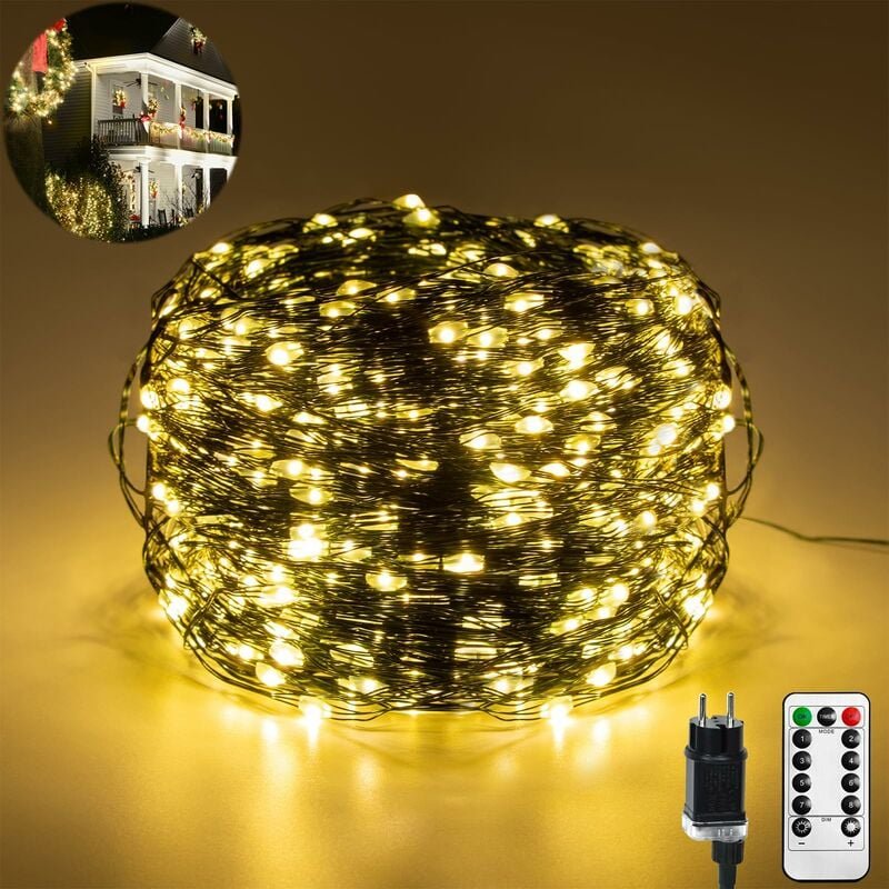 Lichterkette aus Kupferdraht, Drahtlichterkette 150M 1500 LEDs mit Fernbedienung Timer, Lichterkette Innen Lichterkette ...