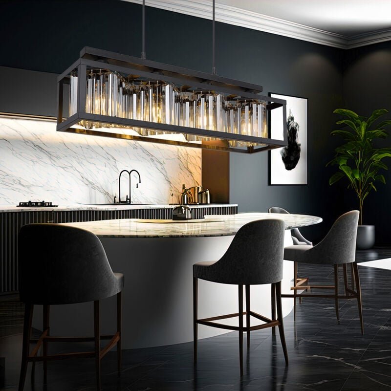 Kristall Pendelleuchte Hängelampe Wohnzimmer modern Hängeleuchte Esstisch schwarz 4 flammig, Metall Glas, 4x E27 Fassung...