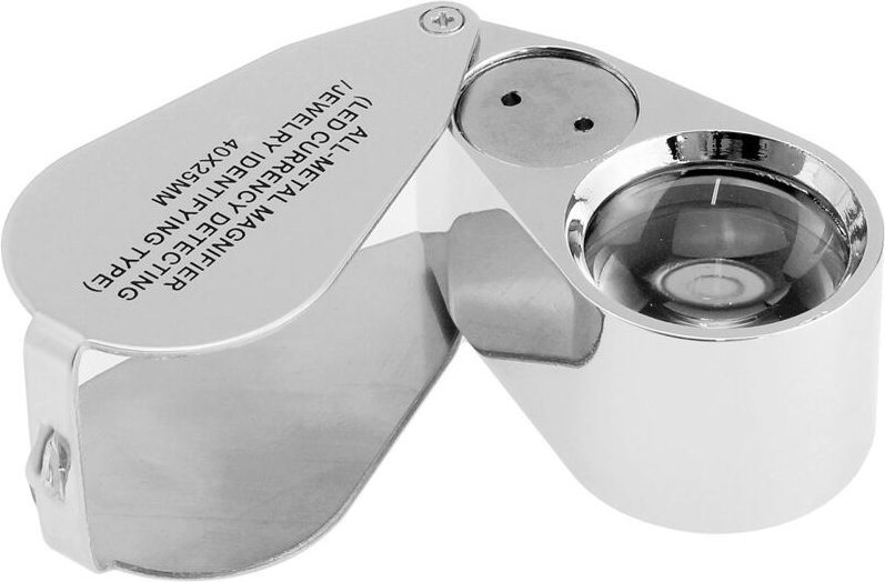 Beijiyi - 40X beleuchtete Juwelier-UV-LED-Lupe mit Metallkonstruktion und optischem Glas (40X x 25 mm, Silber)