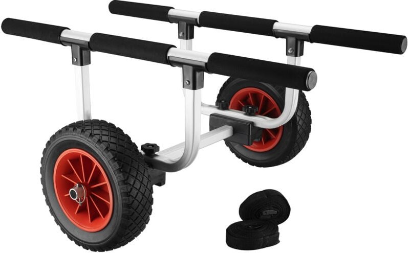 Wiltec - verstellbarer Alu Kanuwagen bis 90 kg, Transportwagen für Boote, Kanus und Kajaks, SUP-Trolley mit Polstern, ⌀2...