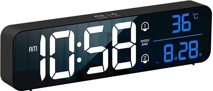 Tisch- oder Wanduhr mit HD-LED-Bildschirm, Multifunktion, gleichzeitige Anzeige von Datum, Wochentag, Uhrzeit und Temper...