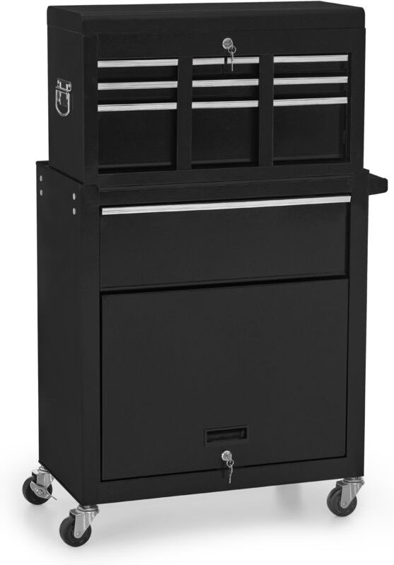 BarberPub 2 in 1 Friseurwagen mit 5 Schubladen, Schrank & 6 Haken, Bedienungswagen mit Rollen, Friseur Arbeitswagen Absc...