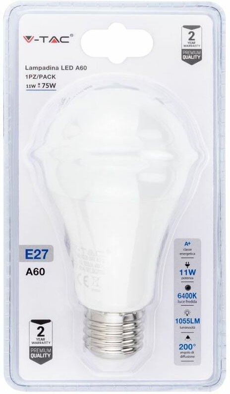 V-tac - LED-Glühbirne E27 11 w A60 Kaltweiß (Blisterpackung mit 1 Stück)