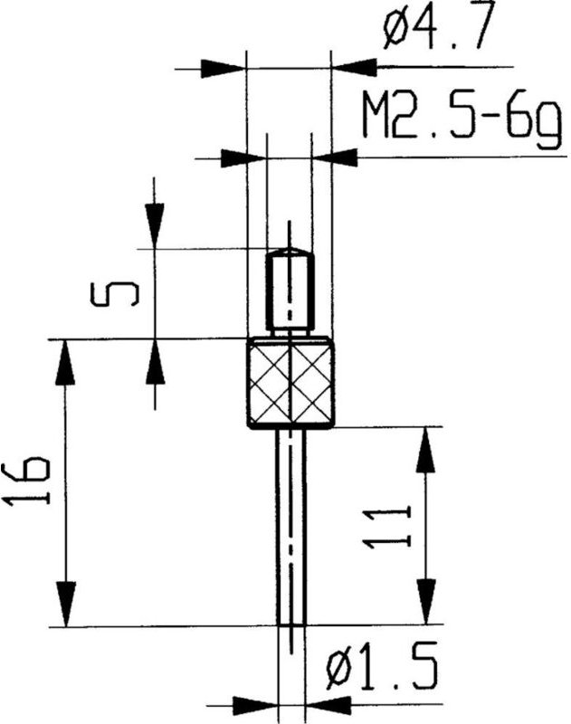 Messeinsatz ø 1,5 mm Länge 11 mm Stift M2,5 Stahl passend zu Messuhren