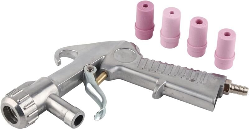 Sandstrahlpistolen-Kit, pneumatisches Sandstrahlpistolen-Kit mit 4 Keramikdüsen, 4,5/5/6/7 mm Luftdruck, 60–120 psi Pist...