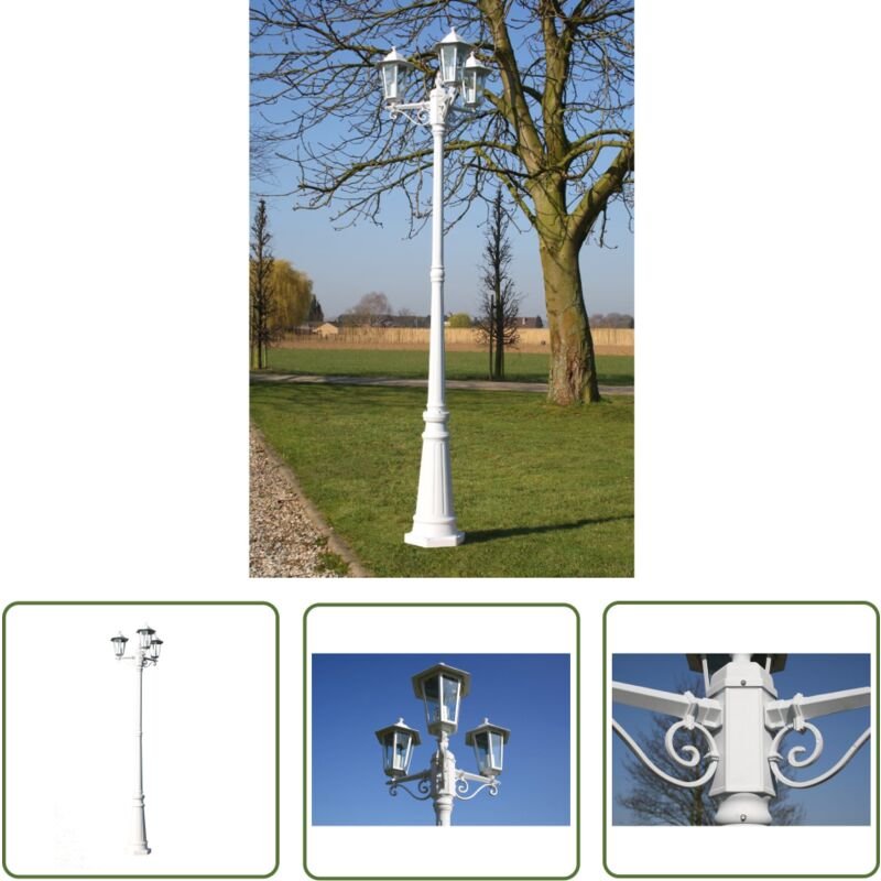 Gartenlaterne 3-flammig 215 cm Weiß Aluminium - Gartenleuchte - Außeleuchte - LED-Laterne - Wandleuchte - Terrasse Beleu...