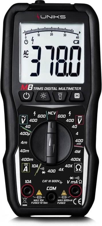 UNIKS M8 kompaktes TRMS-Handmultimeter mit Display – Strom 10 A – CAT III 600 V