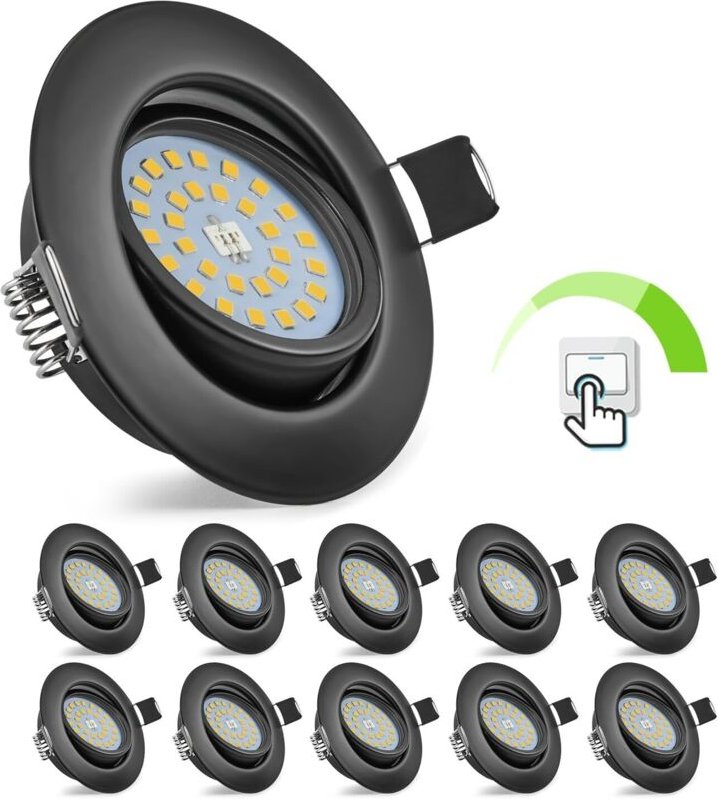 Dimmbarer led Einbaustrahler Schwarz, 10x 5,5W Einbaustrahler 60° Schwenkbar, Einbauleuchte 220V 4000K Neutralweiß 600LM...