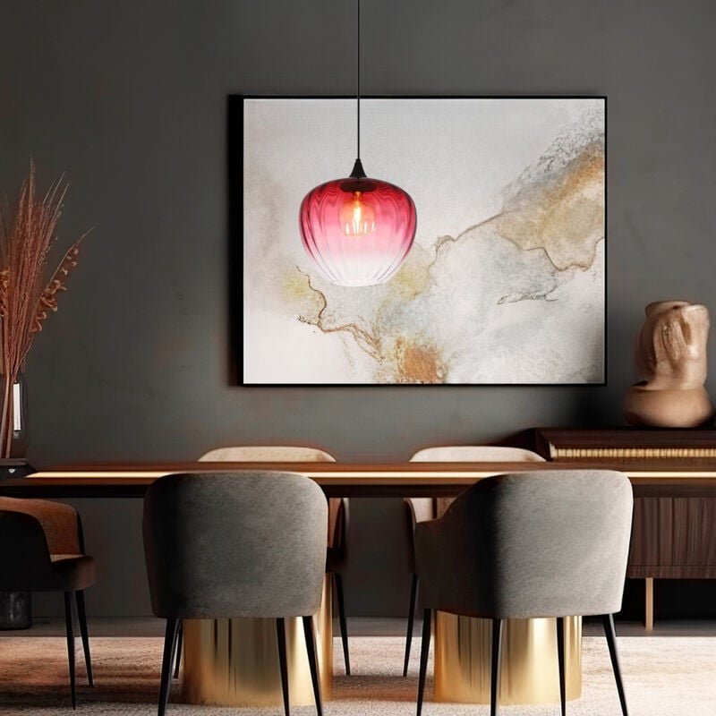 Thumbnail - Pendelleuchte Hängelampe Esszimmerleuchte Rillen Glas rot schwarz E27 Wohnzimmer