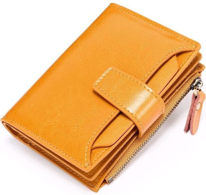 Schlanke Damen-Geldbörse aus echtem Leder mit Reißverschluss, mehreren Kartenfächern und Anti-Vergilbung