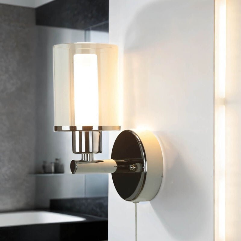 Licht-erlebnisse - Wandleuchte mit Schalter IP44 Chrom G9 Glas Metall Jugendstil Badlampe