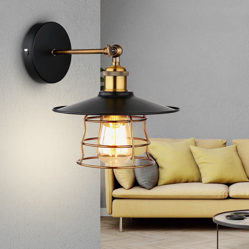 Wandleuchte Industrial Flurleuchte Treppenhauslampe messing schwarz Wandlampe beweglich, Metall, 1x E27, BxHxT 20x28x28 ...