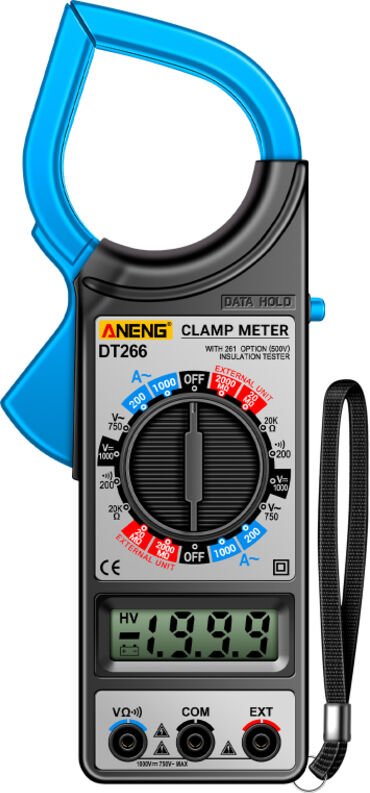 Pinza amperometrica digitale professionale True RMS modello DT266, display LCD 1999 conteggi, tester corrente tensione A...