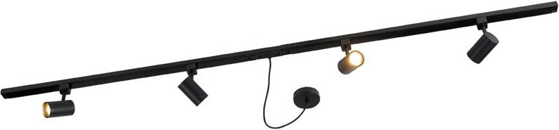 1-Phasen-Schienensystem schwarz mit 4 Strahlern und 1 Netzteil rund - Jeana