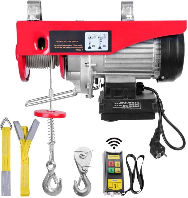 Mophorn - Electric Hoist, 550 lbs Hubkraft, 510W 220V Electric Steel Wire Winch, Wireless Remote Control, 40ft Single Ca...