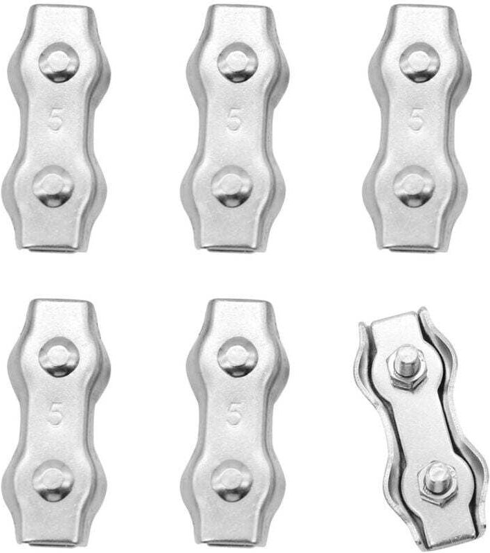 Thumbnail - AIDUCHO 6 Stück M5 Duplex-Edelstahl-Clips, Seilverbinder, Edelstahl-Drahtseilklemme für 4 mm Drahtseil, Edelstahl-Kabelc...