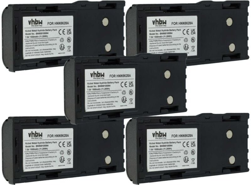 vhbw 5x Akku kompatibel mit Motorola GP88, GP600, GTX800, GT-2050, GP88S Funkgerät, Walkie Talkie (1500 mAh, 7,5 V, NiMH...