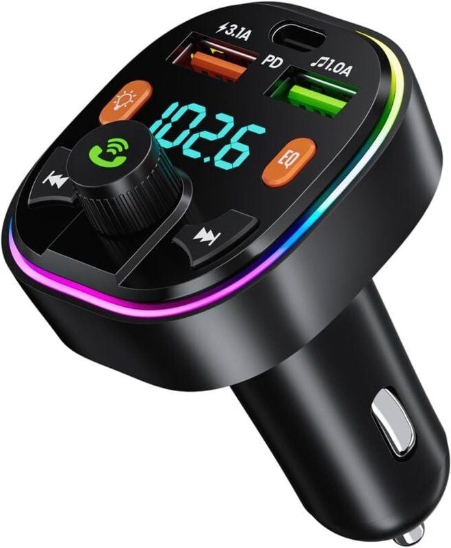 Bluetooth-FM-Transmitter fürs Auto, Bluetooth-Adapter für den Zigarettenanzünder (Typ-C PD 20W & QC 3.0 Schnellladefunkt...
