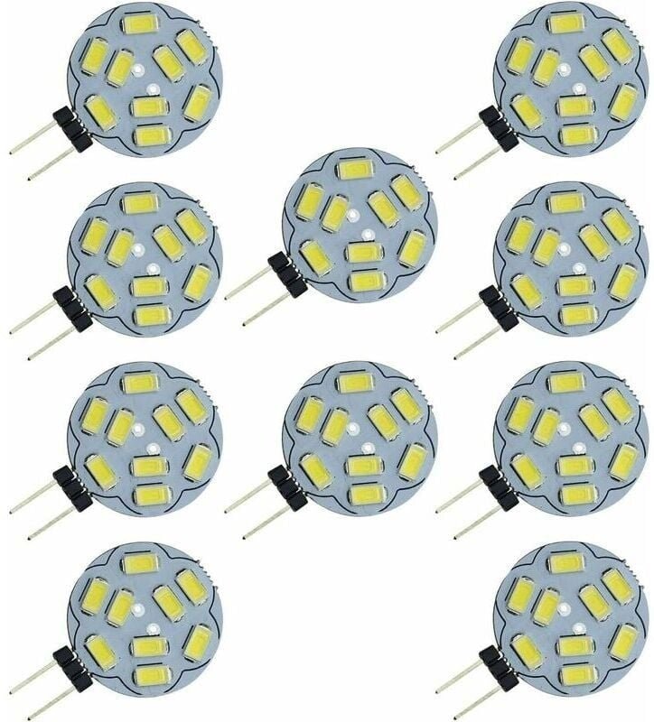 Aimoonsa - 10er-Pack G4-LED-Lampen, 9 smd 5730, 12 v ac/dc, Zweikanalsockel, Einbauleuchte für die Decke, LED-Einbaulamp...