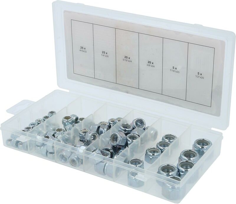 Sortiment Muttern, selbstsichernd, unf, 100-tlg