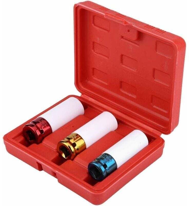 Rad-Stecknuss, Set mit 3 Schlag-Stecknüssen für Aluminiumfelgen, 17, 19, 21 mm, für Garage, Werkstatt