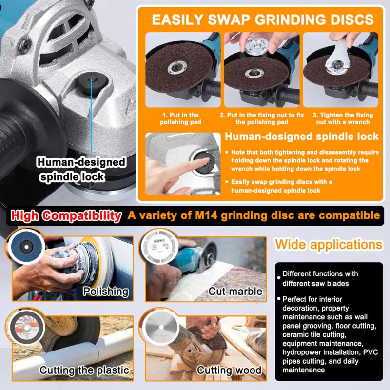 Thumbnail - Eosnow - 125 Typ Electric Mahlen Werkzeug bürstenloser Motor Multifunktional Winkelschleife Handheld Lithiumschneider St...