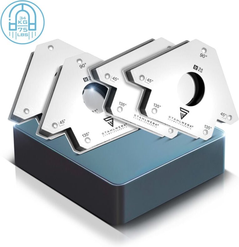 Stahlwerk - Magnet-Schweißwinkel 45° x 90° x 135°, 34 kg / 75 lbs 4er Set