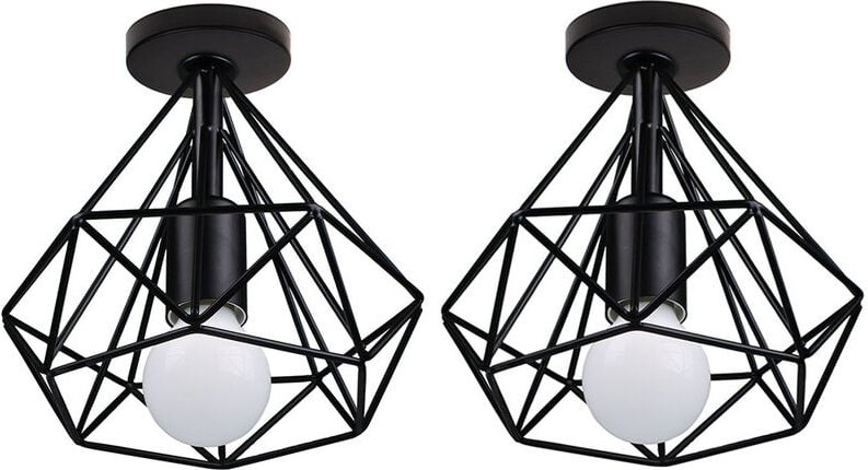 Axhup - 2er Deckleuchte Diamant Käfig Vintage Industriell Stil Deckenlampe Innen Eisen Lampe E27 Fassung für Wohnzimmer ...
