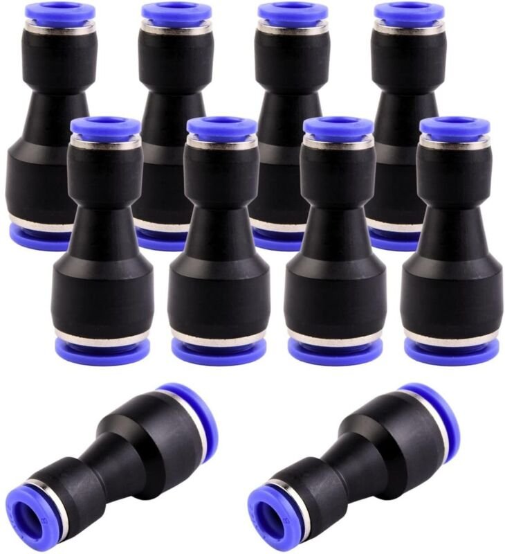 Packung mit 10 Schnellkupplungen von 12 bis 8 mm Durchmesser – Pneumatik-Reduzierstücke zum Einstecken – Schnellkupplung...