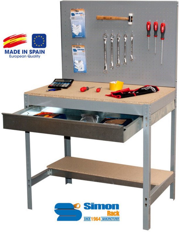 SimonRack - Werkbank mit Schublade 1440x900x600mm - BT-2 BOX 900 DUNKELGRAU/HOLZ