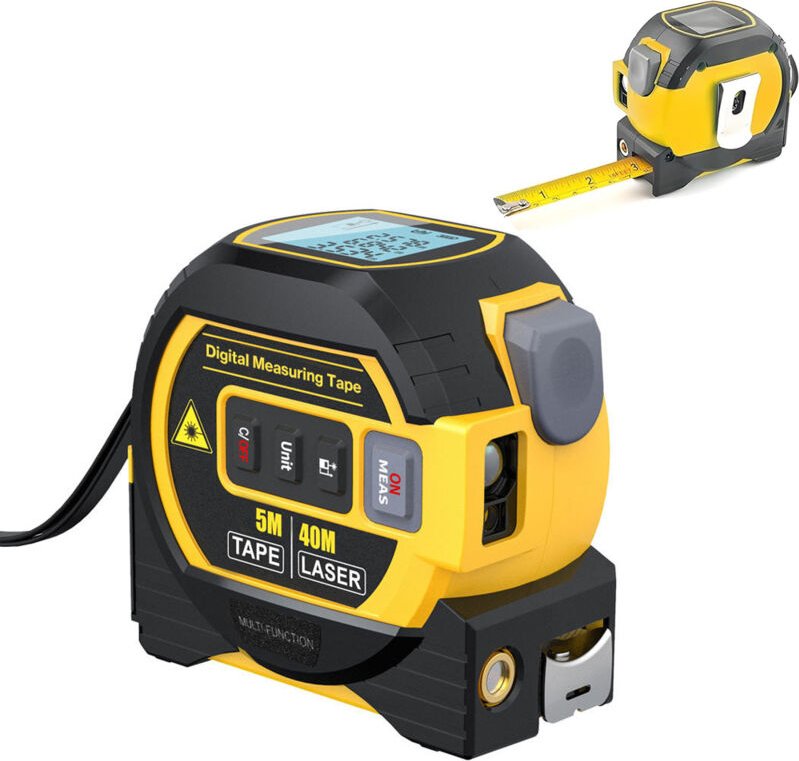 3‑in‑1 Digitaler Maßbandmesser – LCD‑Rücklicht, 5 m Bandmaß, 40 m Distanzmesser, Daten‑Speicherung, robustes ABS‑Gehäuse