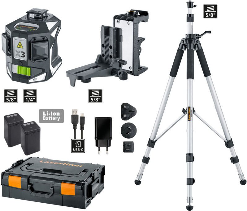 Laserliner - Kreuzlinien-Laser X3-Laser Pro Set 1 Grüner Laser + Stativ + Zubehör