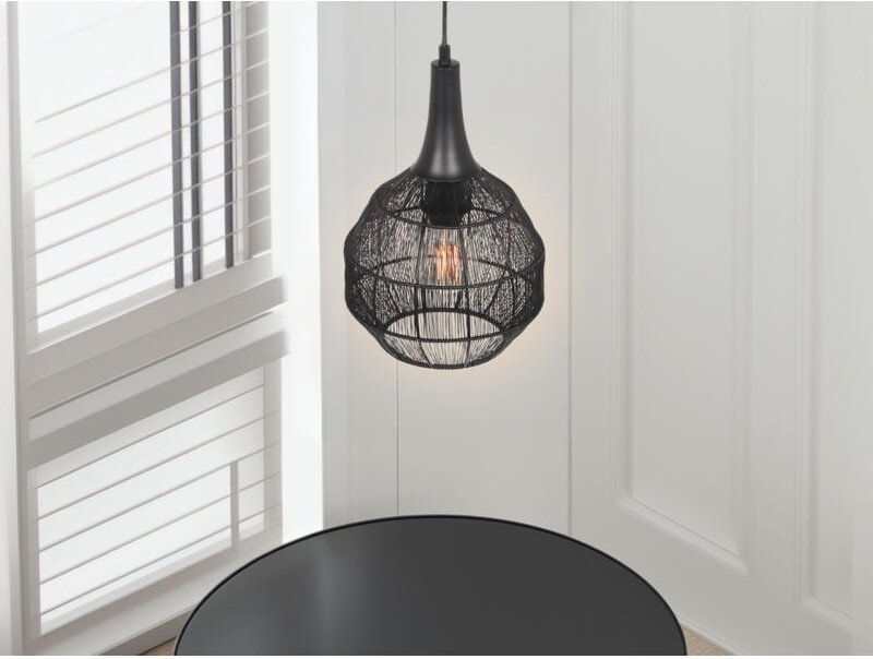 Meinewunschleuchte - led Pendelleuchte mit Drahtgeflecht Lampenschirm Schwarz, ø 26cm