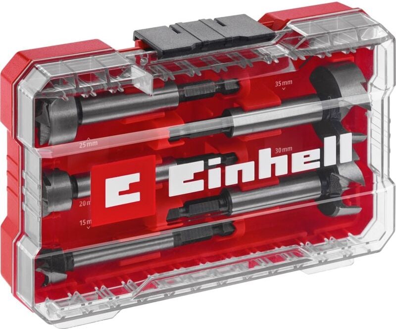 Einhell - Original m-case 5-tlg. Forstnerbohrer-Set (aus C65 Stahl, e 6.3 Schaft, Querschneide, Zentrierspitze, konische...