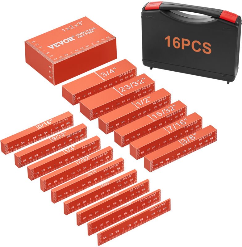 Vevor Metrische Setup-Blöcke 16-teilige Endmaße Höhenmesser Set ±0,001 Zoll (ca. 25 µm) Präzisionsstäbe Messblock-Set fü...