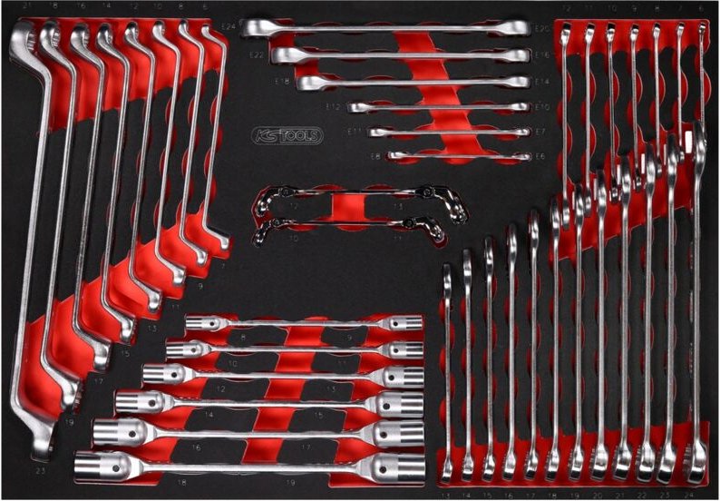 Ks Tools Schraubenschlüssel-Satz in Schaumstoffeinlage, 41-tlg., für Werkstattwagen und Werkzeugkoffer