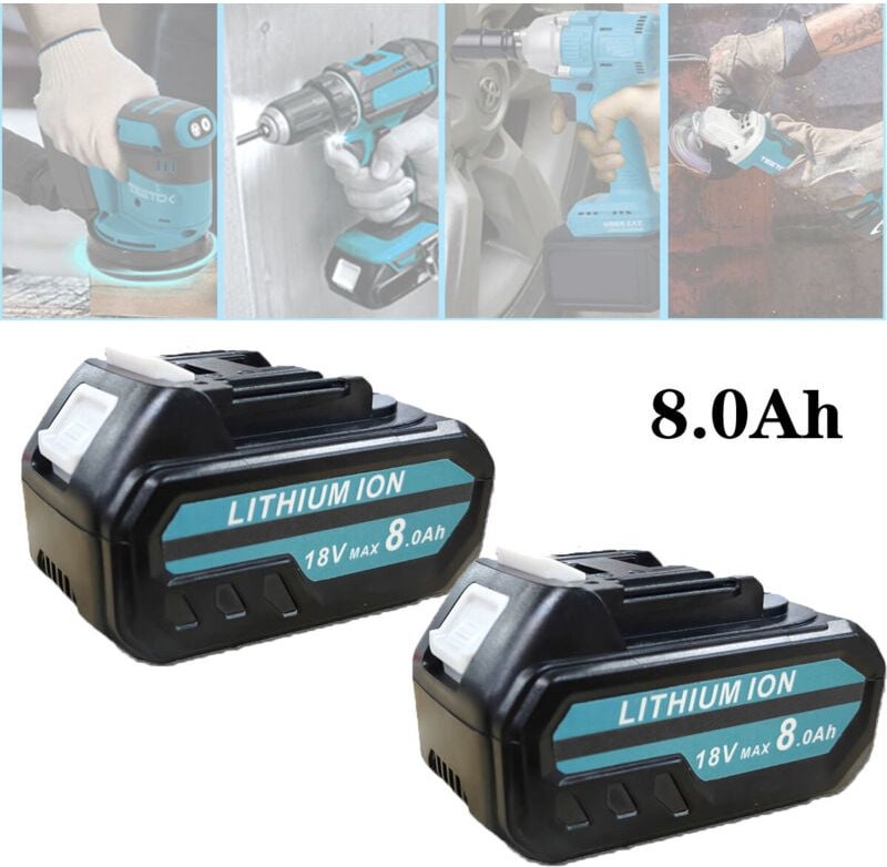 Mawiron - 2 x 18-V-8,0-Ah-Lithium-Ionen-Akkus, Ersatzakku für Makita 18-V-Akkus BL1840B, BL1850B, LXT400, Li-Ionen-Akku ...