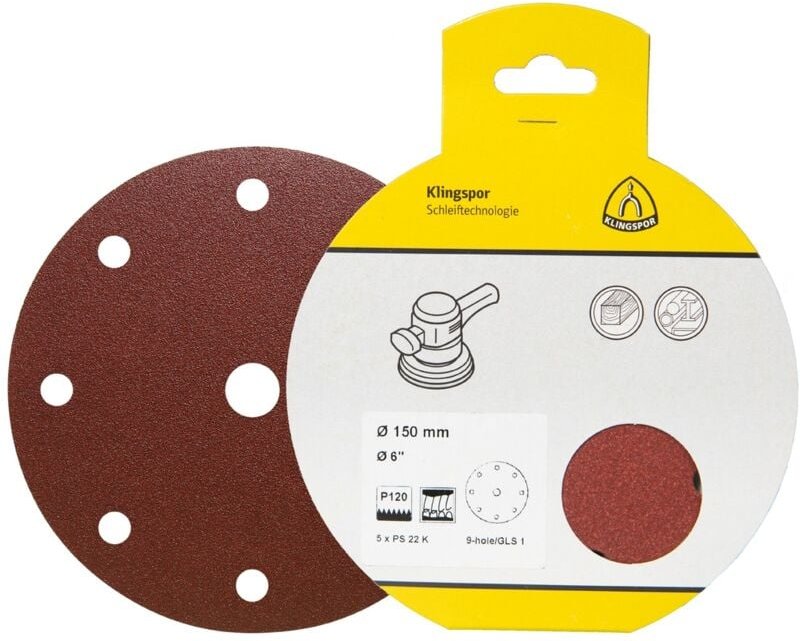 Klingspor PS 22 K Scheiben kletthaftend, 150 mm Korn 40 Lochform GLS3, SB-verpackt im Reiter