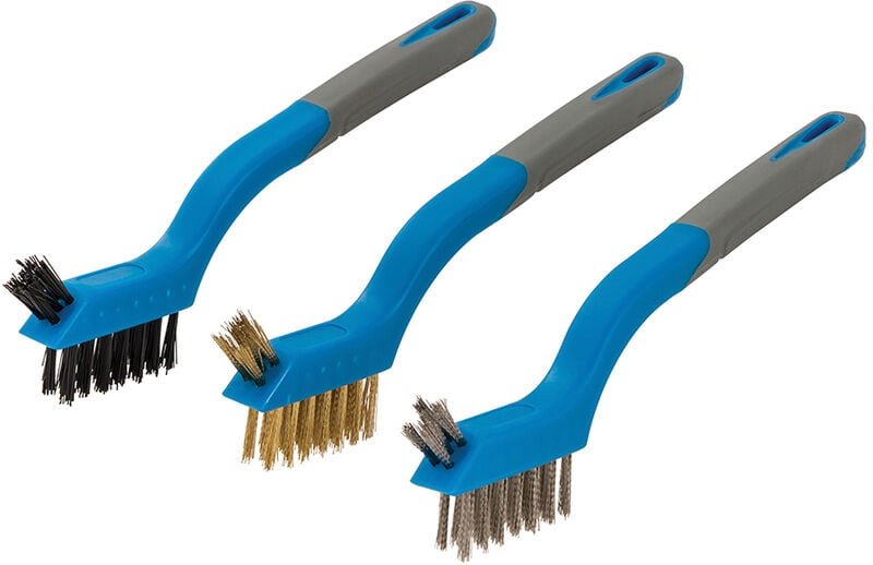 Silverline - Mini-Drahtbürsten Set 3-tlg. Nylon, Messing und Edelstahl Bürsten