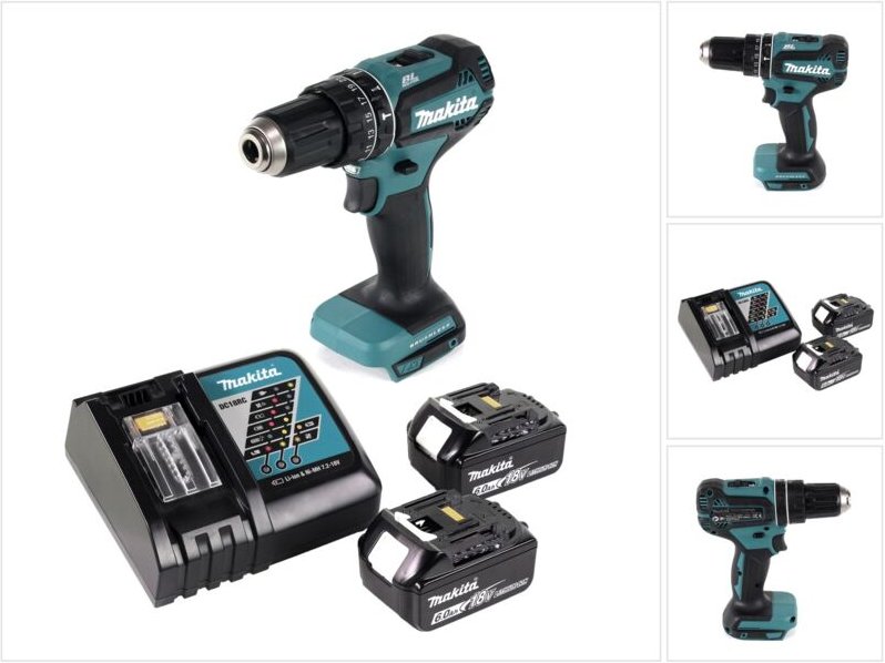 Makita DHP 485 RG Akku Schlagbohrschrauber 18 V 50 Nm Brushless + 2x Akku 6,0 Ah + Ladegerät