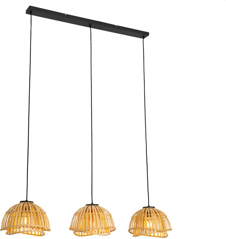 Orientalische Hängelampe schwarz mit natürlichem Bambus, 3-flammig – Pua
