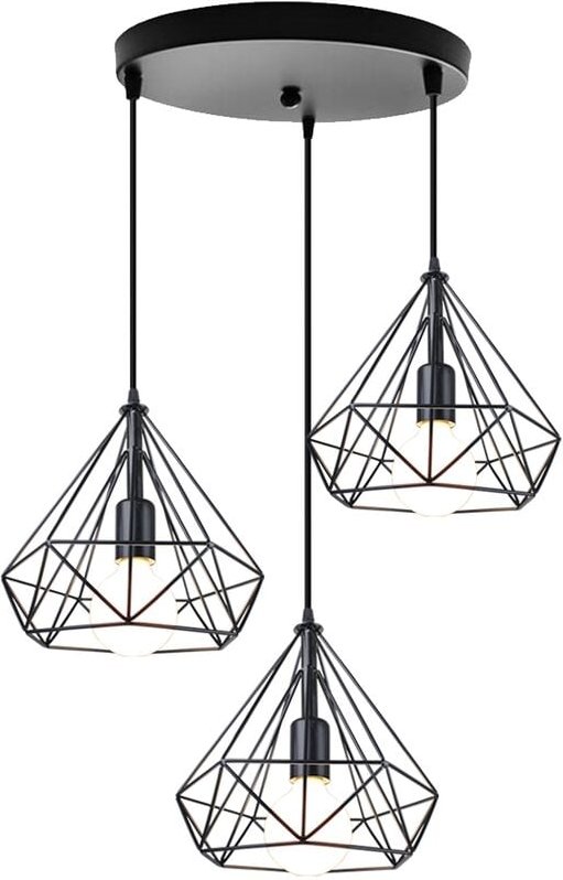 Axhup - Retro Metall E27 Kronleuchter 3-flammige Pendelleuchte Deckenlampe in Rautenform 25cm für Wohnzimmer Esszimmer K...