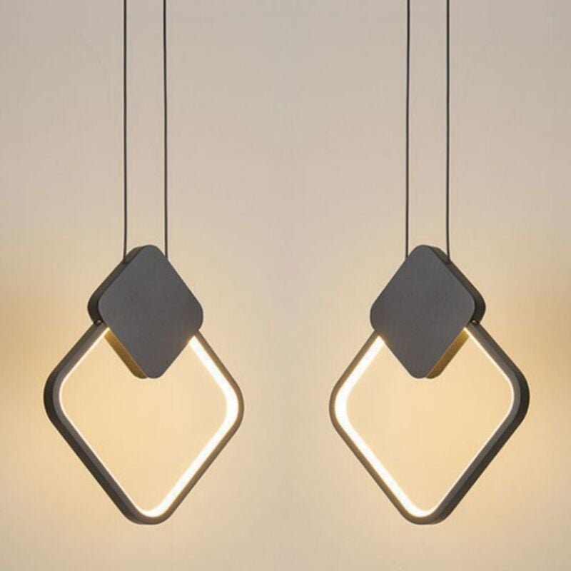 Modern Pendelleuchte Höhenverstellbare Hängelampe Rund Ring Metall Deckenleuchte Warmweißes Licht Schwarz 2 Stücke